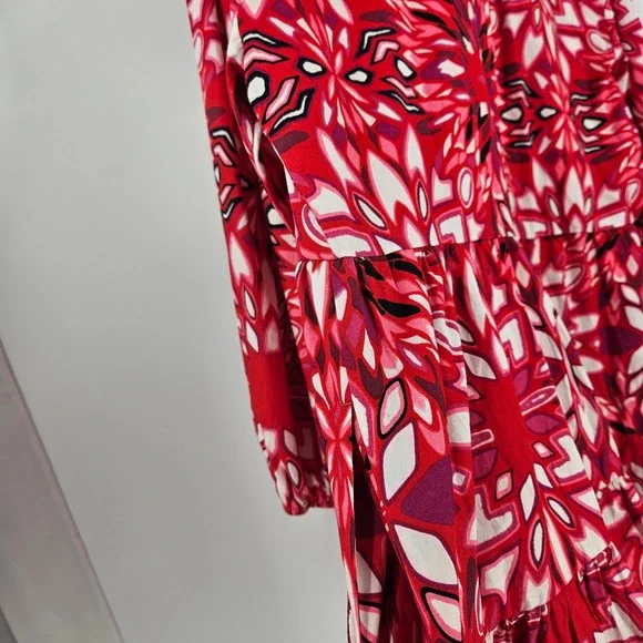 Maeve Anthropologie Bettina Mini Shirt Dress Red Floral Tiered Button Down Sz L - Picture 9 of 9